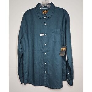 Johnny Bigg Men's Teal Linen Blend Button Up Long Sleeve Shirt Size Large NWT